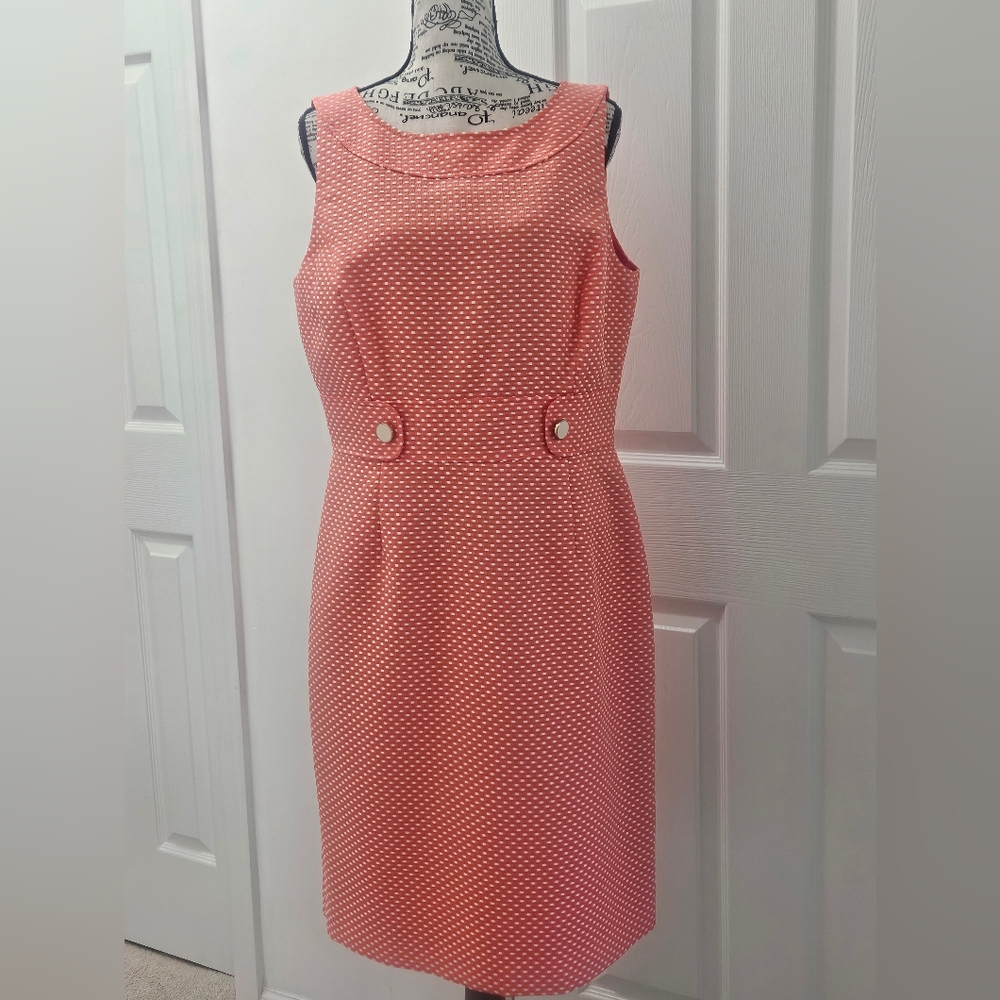 Sleeveless Coral Midi Sheath Dress By Tahari. Size 10